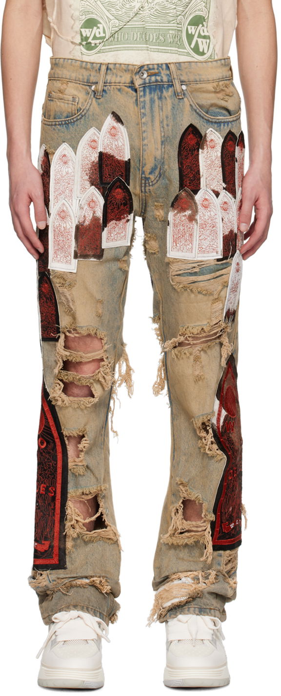 Džínsy Who Decides War Sangre Patch Distressed Jeans Rôznofarebný | 1120930030SS24