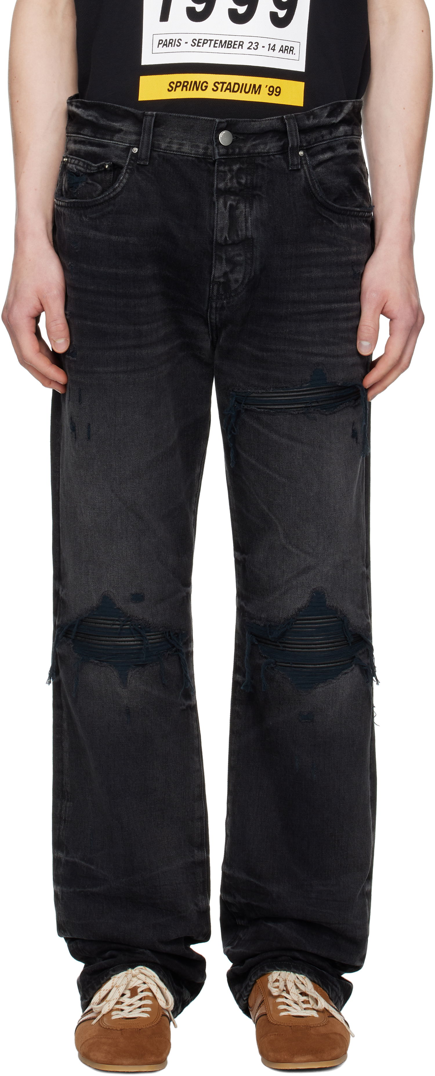 Džínsy AMIRI AMIRI Leather Straight MX1 Jeans Čierna | AMDNGH1086, 0