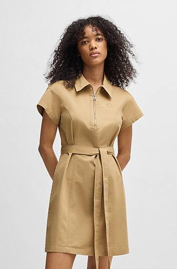Šaty BOSS HUGO Zip-Neck Mini Dress Béžová | 50538397, 1