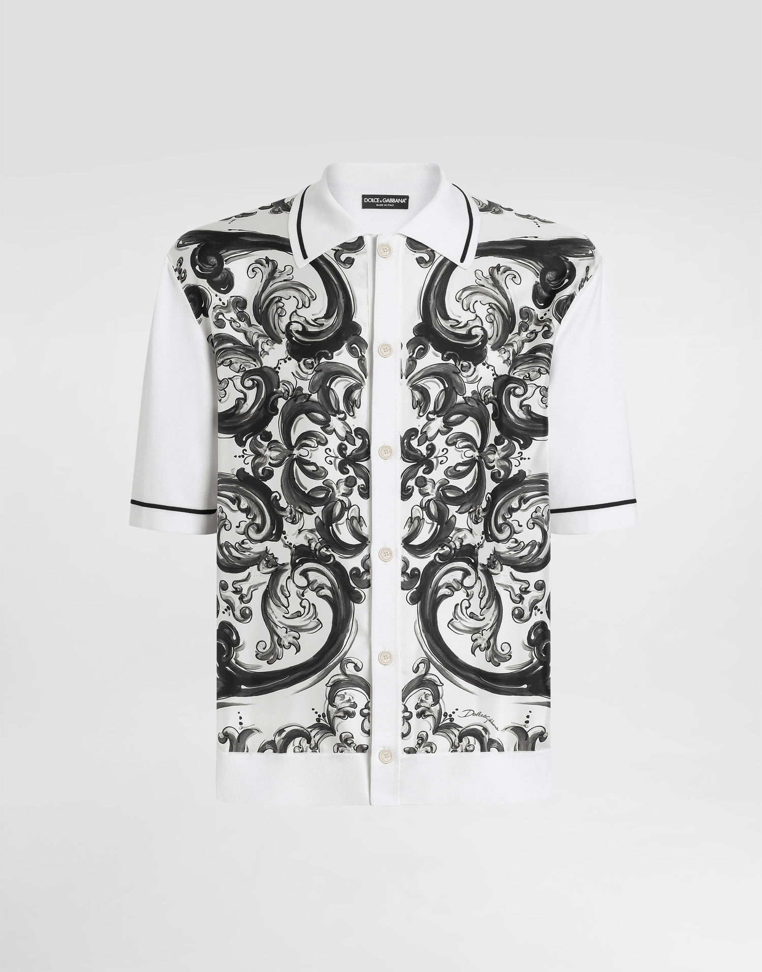 Polo tričko Dolce & Gabbana Dolce & Gabbana Majolica-Print Oversized Silk and Cotton Polo Shirt Biela | GXV90TJBSJLHX5DQ, 0