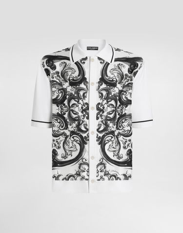 Polo tričko Dolce & Gabbana Dolce & Gabbana Majolica-Print Oversized Silk and Cotton Polo Shirt Biela | GXV90TJBSJLHX5DQ, 0