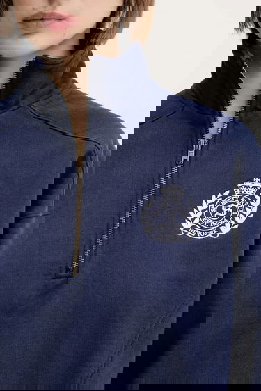 Mikina Sporty & Rich Sporty & Rich H&W Crest Embroidered Quarter Zip Sweatshirt Navy | ST073612241BL106, 3