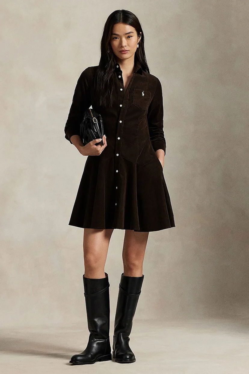 Šaty Polo by Ralph Lauren Polo Ralph Lauren Corduroy Mini Shirtdress Hnedá | 211972069
