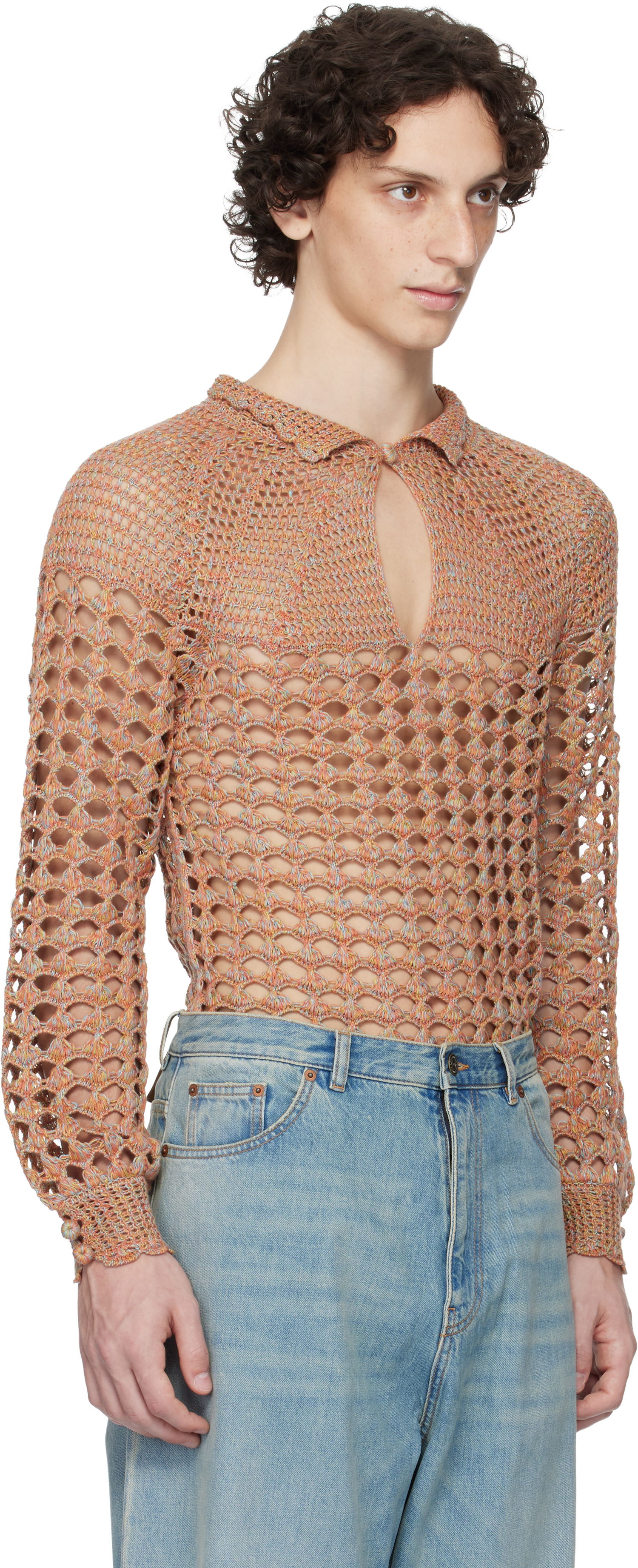 Sveter Valentino Valentino Cotton & Linen Knit Polo Sweater Oranžová | 6V0KC34AAUTAH2, 1