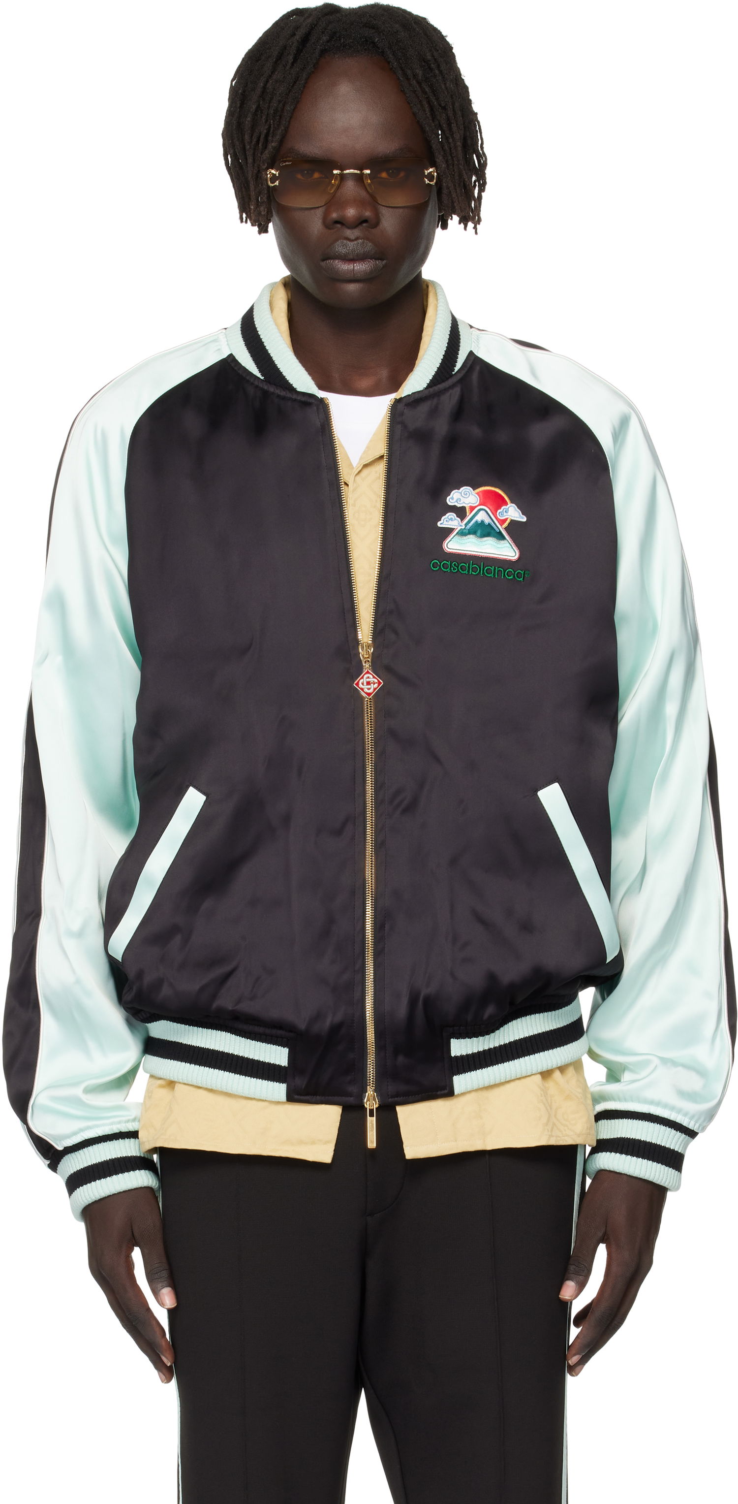 Bomber bunda Casablanca Casablanca Embroidered Satin Bomber Jacket Tyrkysová | MPF25-JK-383-01, 0