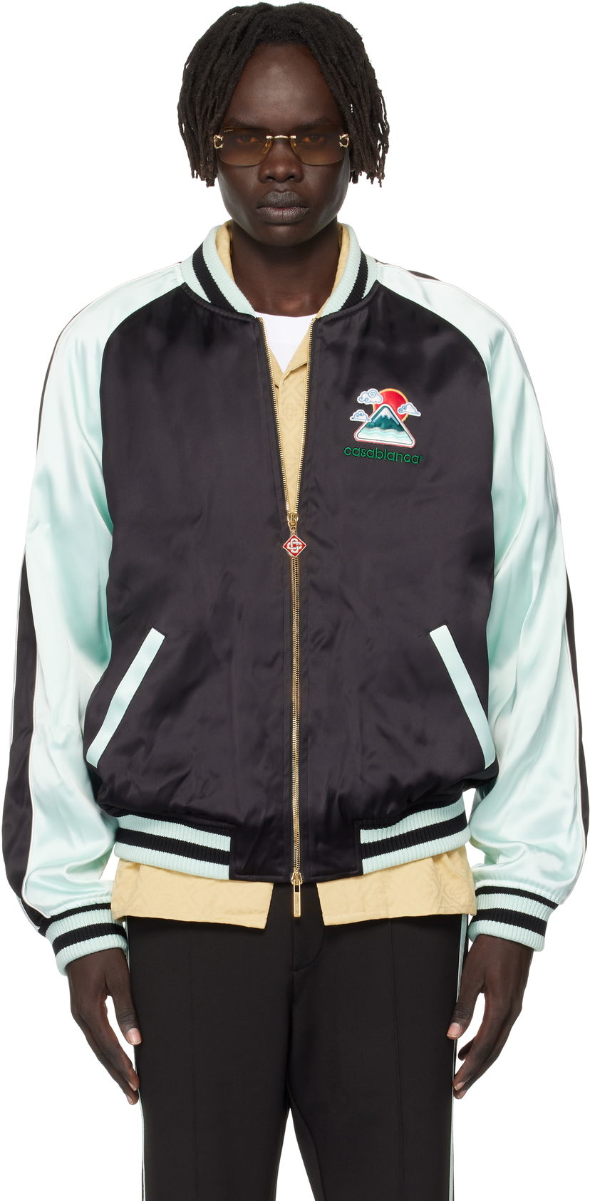 Bomber bunda Casablanca Casablanca Embroidered Satin Bomber Jacket Čierna | MPF25-JK-383-01