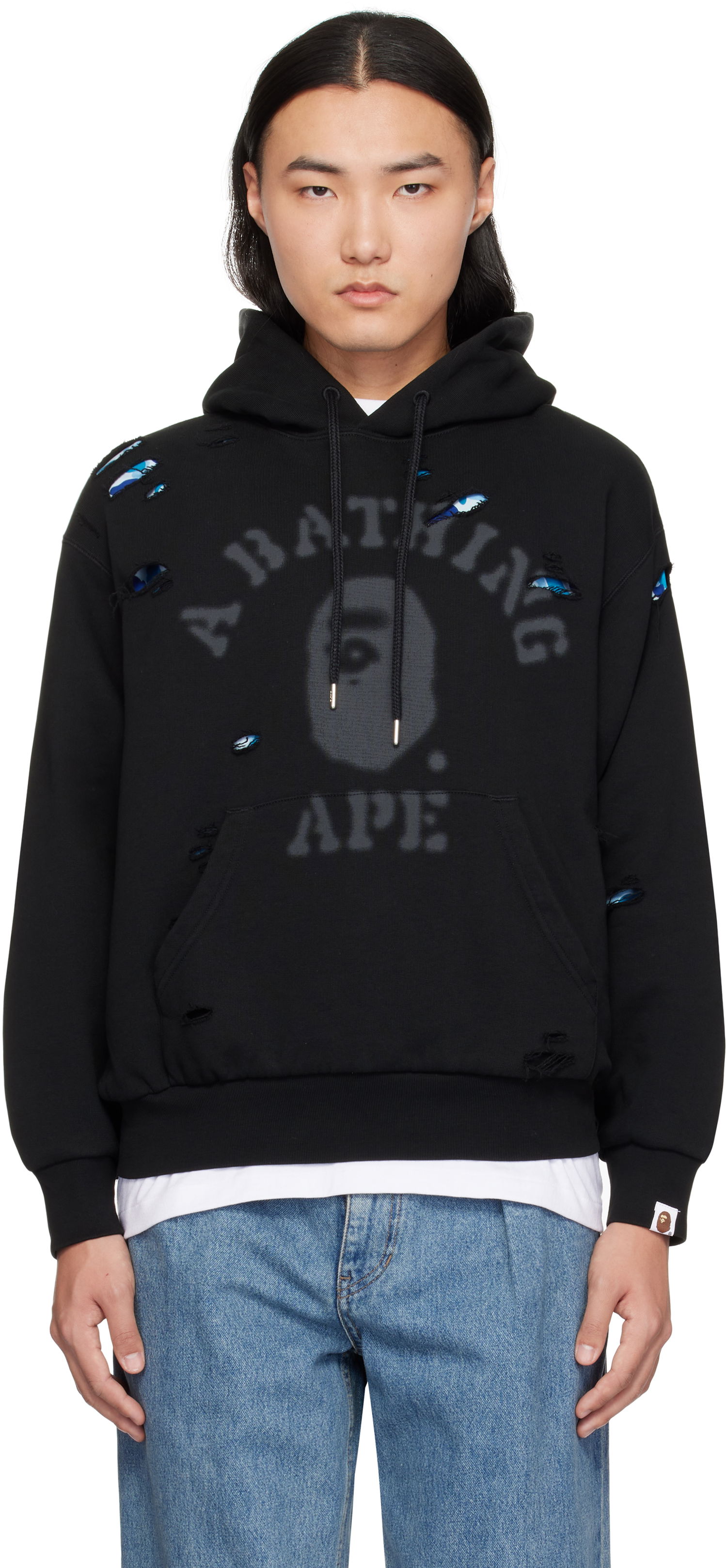Mikina BAPE Destroyed College Hoodie Čierna | 001PPK801311M, 0