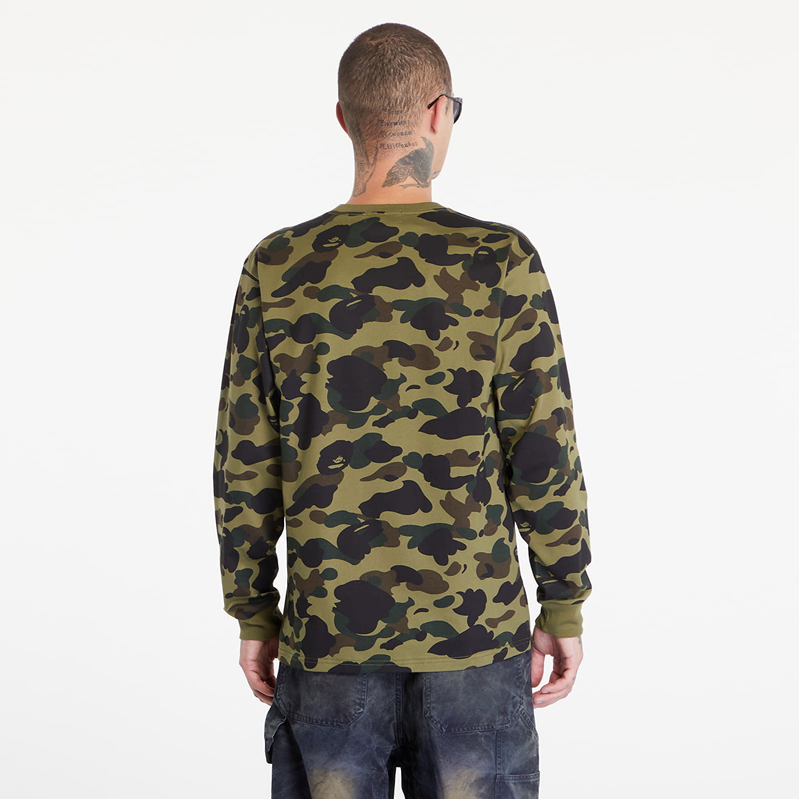 A BATHING APE 1St Camo College Long Sleeve Tee Green