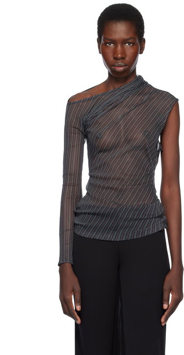 Tričko Courrèges Courrèges Asymmetric Striped Mesh Top Čierna | 125JTO387PR0099, 0