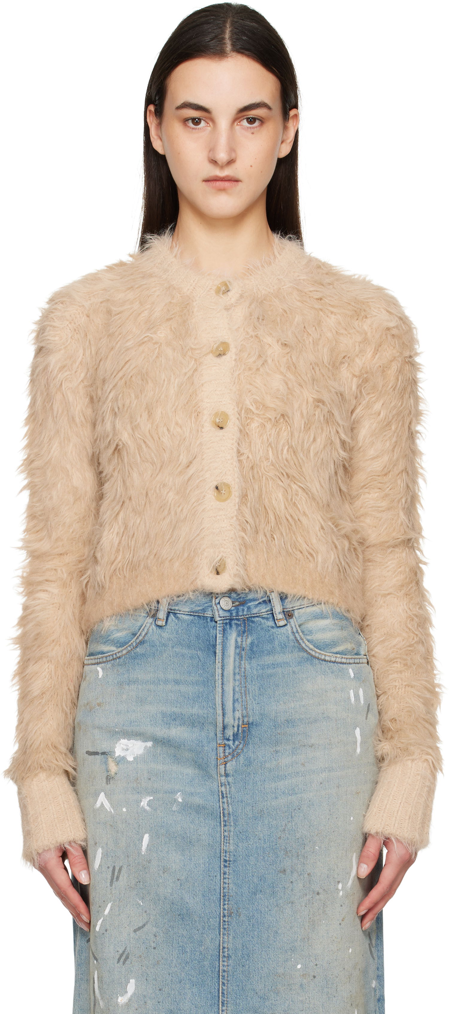 Sveter Acne Studios Acne Studios Textured Cardigan Béžová | A60553-, 0