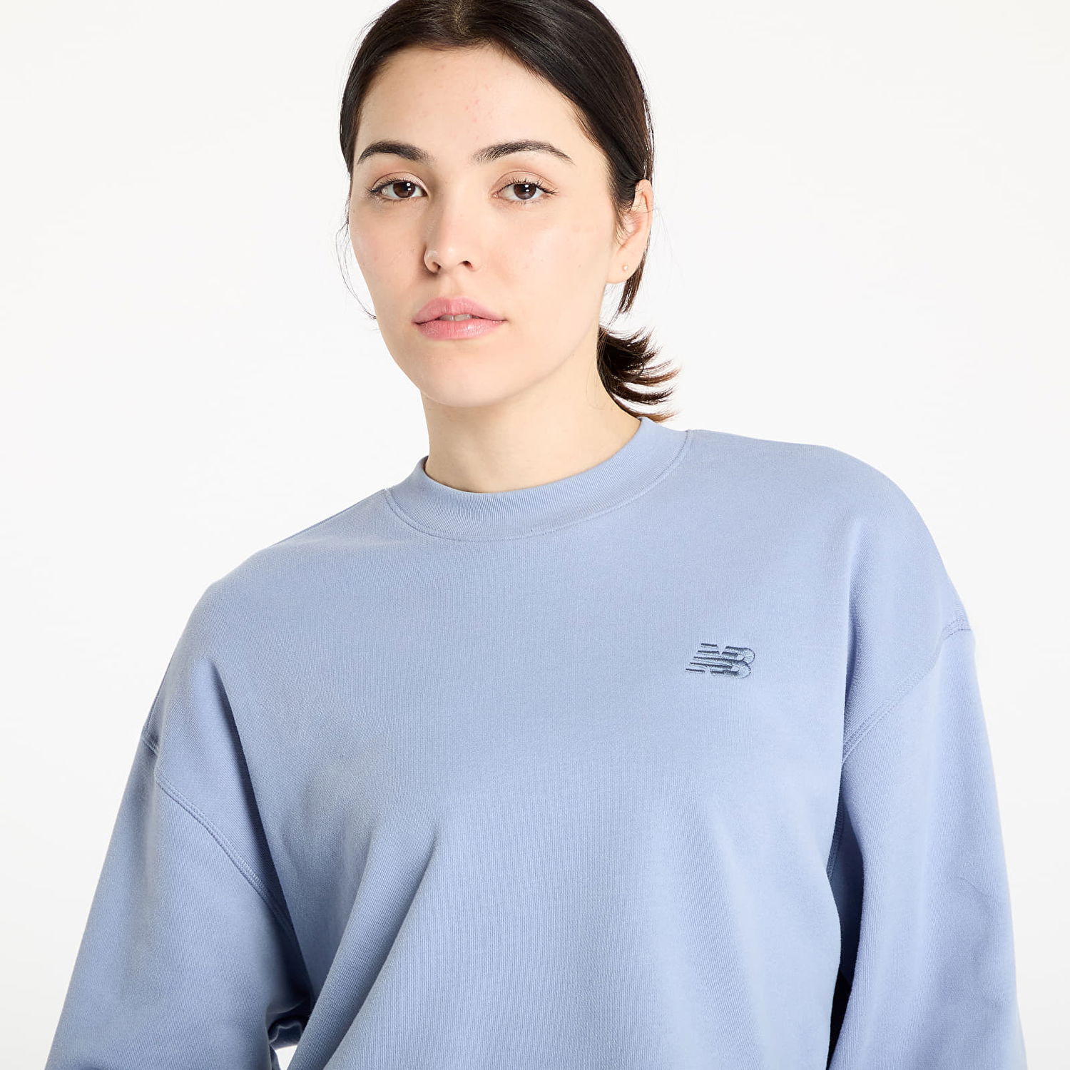 Šortky New Balance Women's Cropped Fleece Sweatshirt and Shorts Set Modrá | NBWT51514DUS, 1