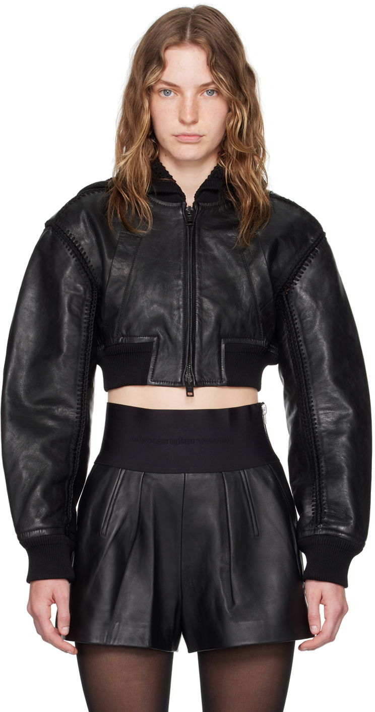 Bomber bunda Alexander Wang Crocheted Leather Bomber Jacket Čierna | 1WC2242534, 0