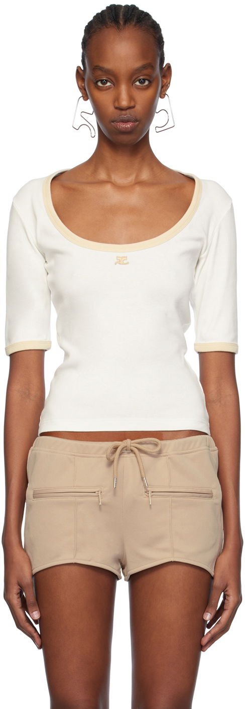Tričko Courrèges Slim Scoop Neck T-Shirt Biela | 124JTS116JS0070, 0
