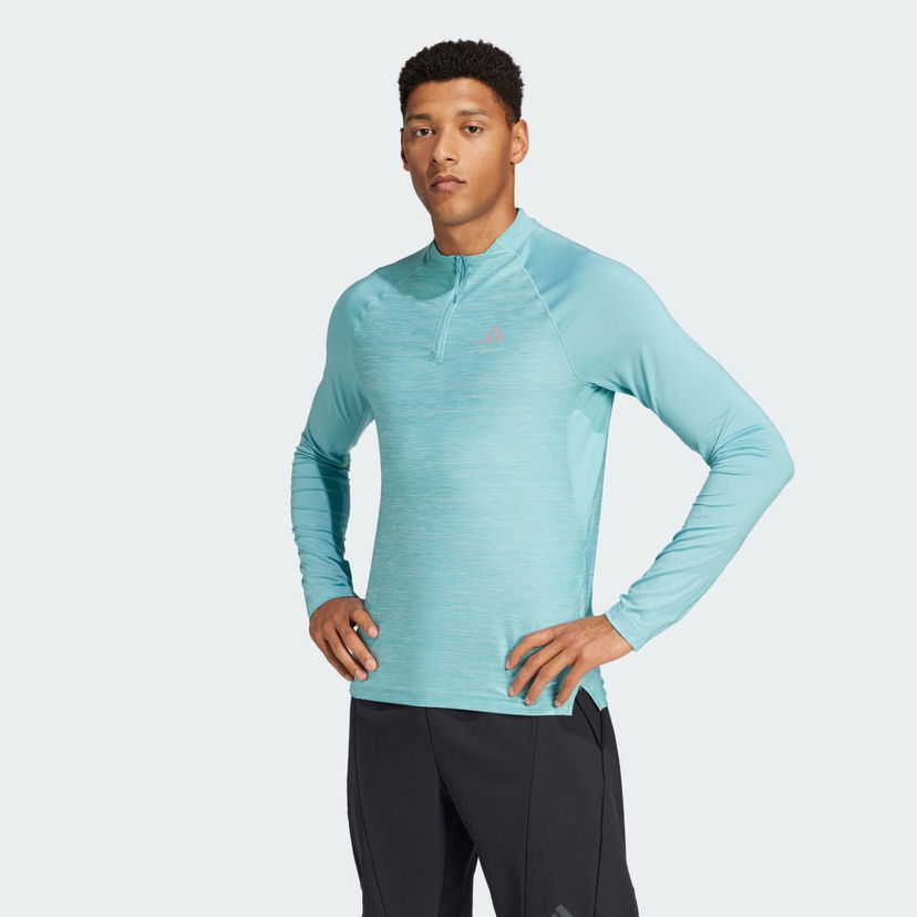 Tričko adidas Performance Gym+ Training 3-Stripes 1/4-Zip Long Sleeve Tyrkysová | IW5902