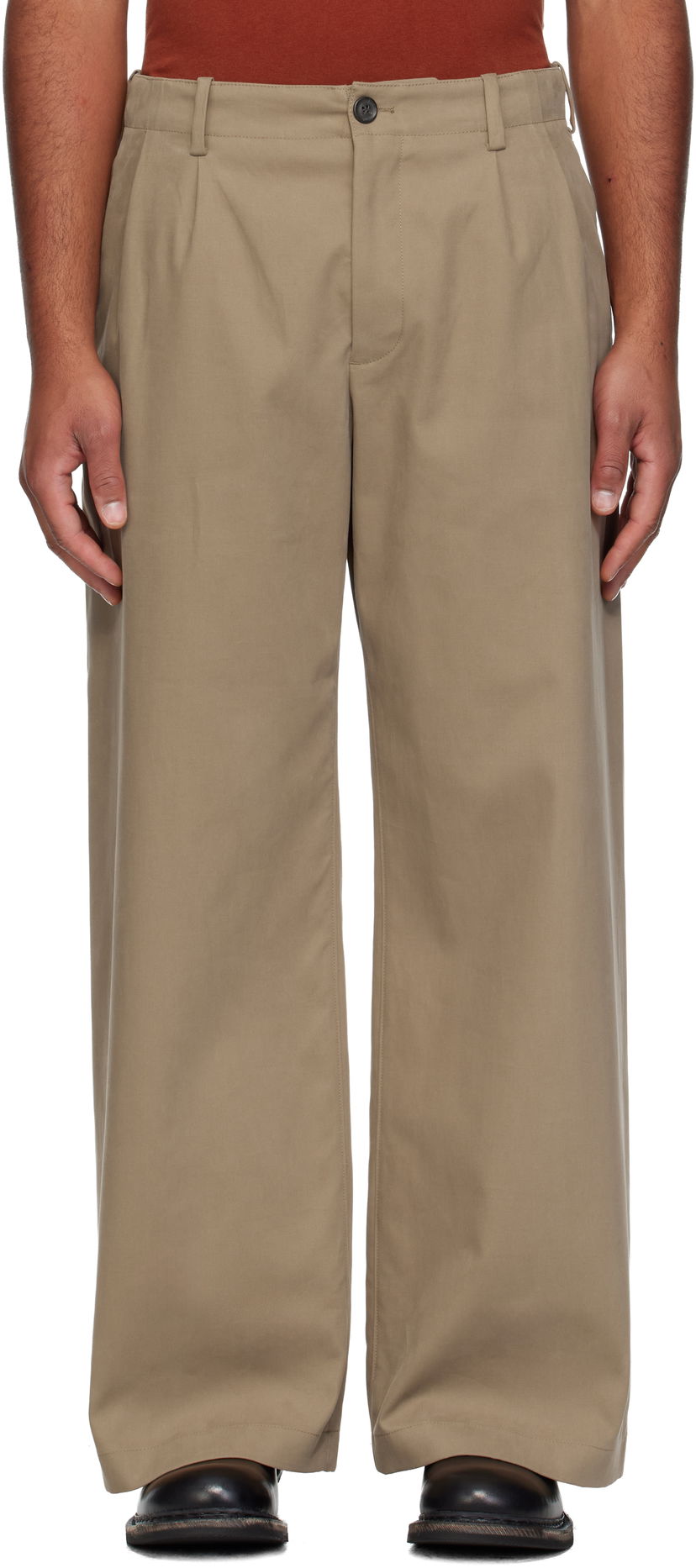 Nohavice OUR LEGACY Bridge Pleated Wide-Leg Chino Trousers Béžová | M4254BS