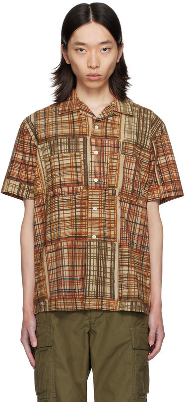 Košeľa BEAMS BEAMS PLUS Block Print Short Sleeve Shirt Hnedá | 3801-0108-139, 0