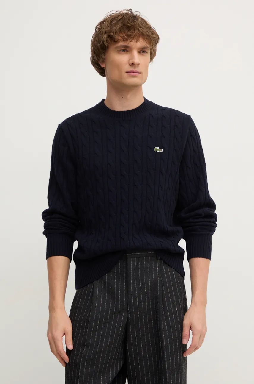 Sveter Lacoste Navy Blue Wool Cable Knit Sweater Navy | AH2924, 0