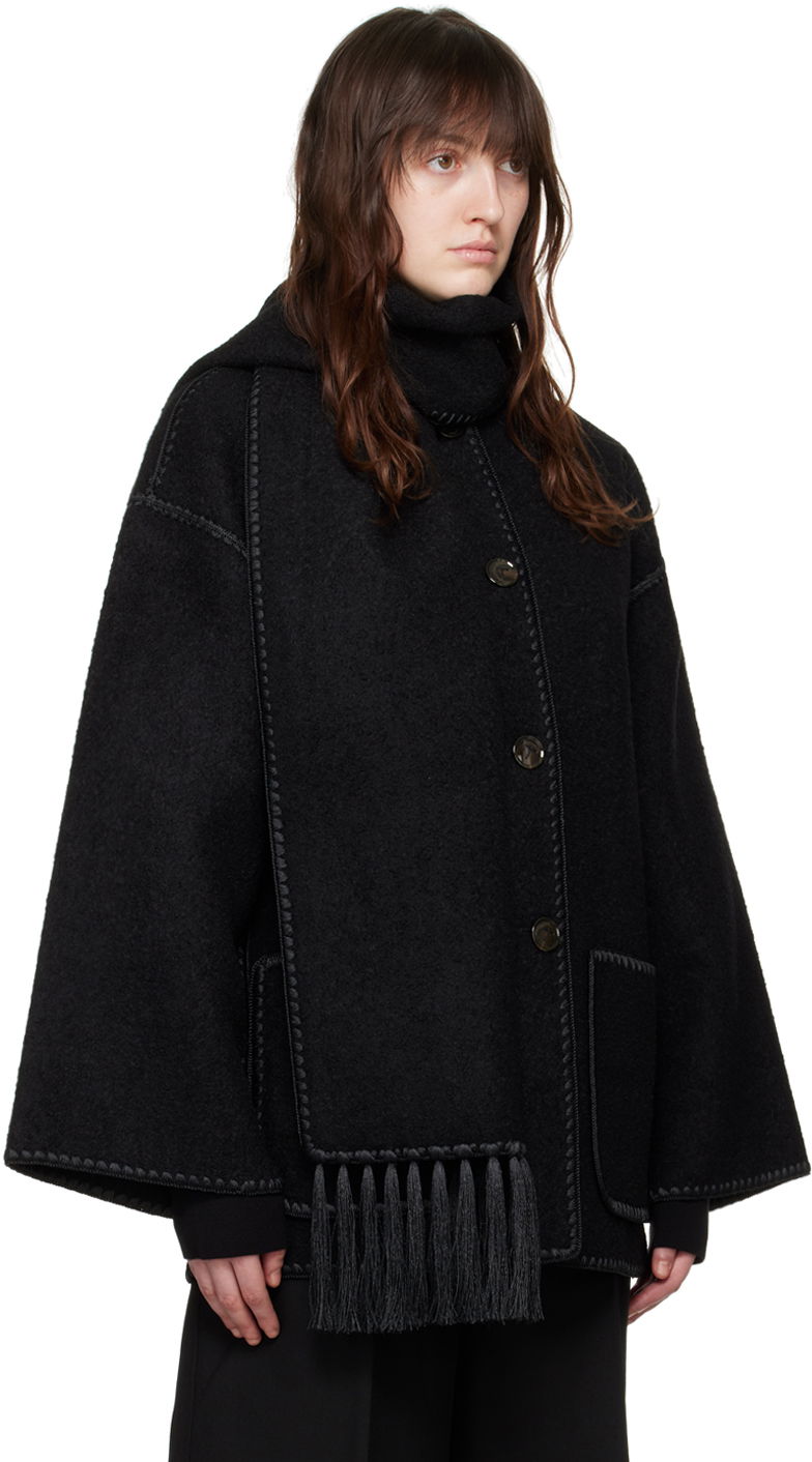 Bunda TOTEME TOTEME Embroidered Hooded Jacket with Fringed Scarf Čierna | 224-1018-201, 1