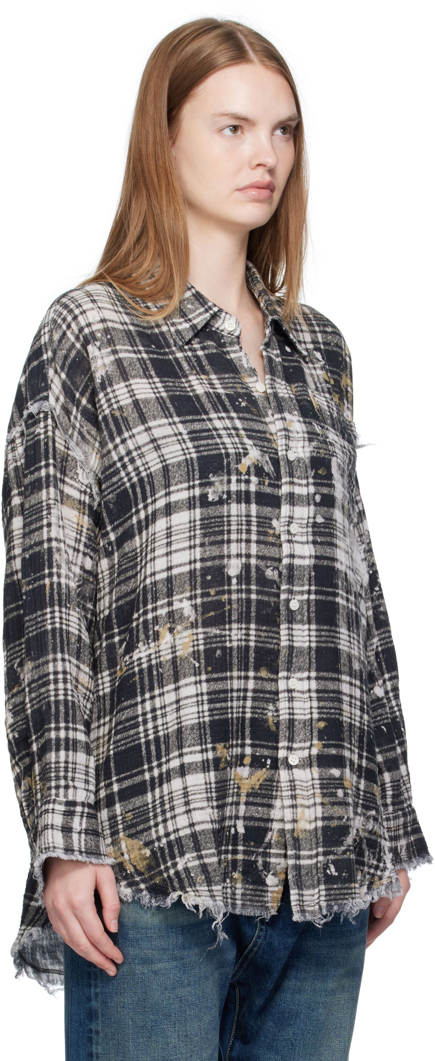 Košeľa R13 R13 Shredded Seam Drop Neck Plaid Shirt Čierna | R13WR075-R557B, 1