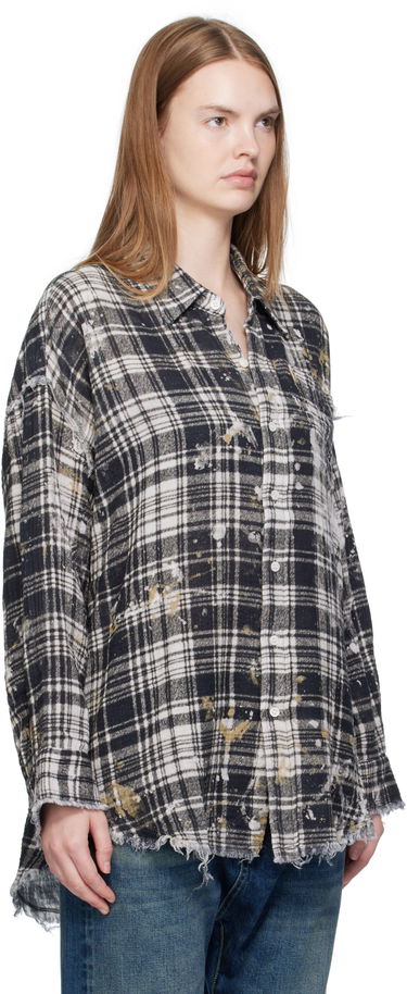 Košeľa R13 R13 Shredded Seam Drop Neck Plaid Shirt Čierna | R13WR075-R557B, 1