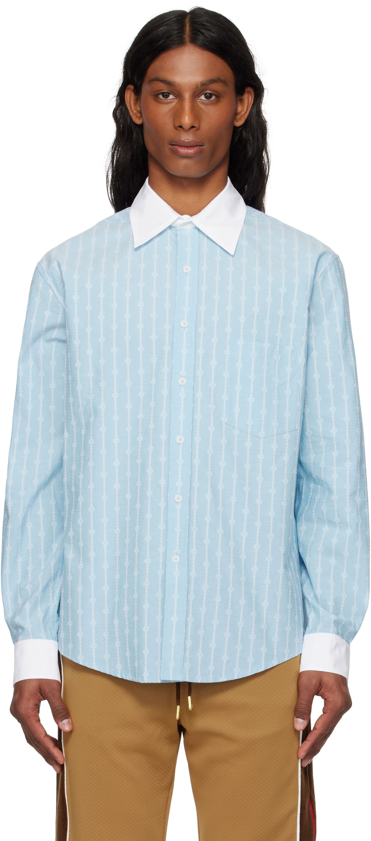 Košeľa Casablanca Casablanca Laurel Stripe Jacquard Shirt Modrá | MS25-SH-175-01, 0