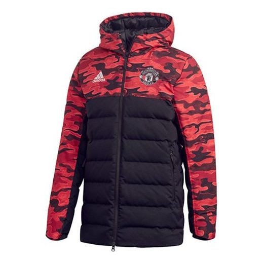 Prešívaná bunda adidas Originals Manchester United Camouflage Colorblock Hooded Down Jacket Červená | FR3871
