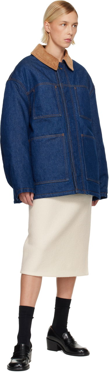 Bunda AMI Padded Worker Denim Jacket with Corduroy Collar Modrá | H25UJK834.DE0104, 3