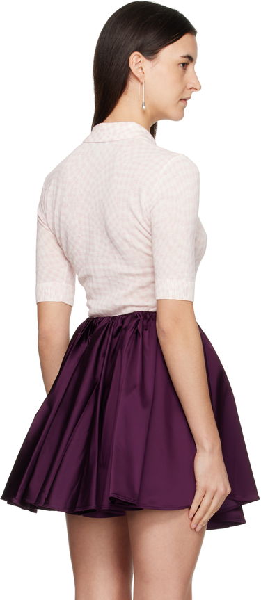 Polo tričko GANNI Sheer Cotton Checkered Knit Polo with Embellished Buttons Ružová | K2491, 2