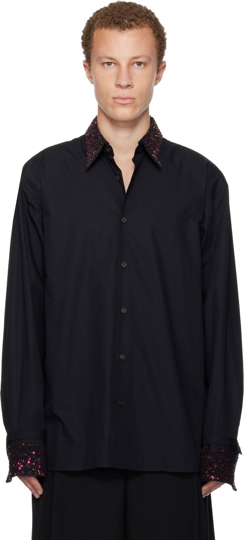 Košeľa Dries Van Noten Dries Van Noten Sequinned Trim Shirt Čierna | 252-020740-2293