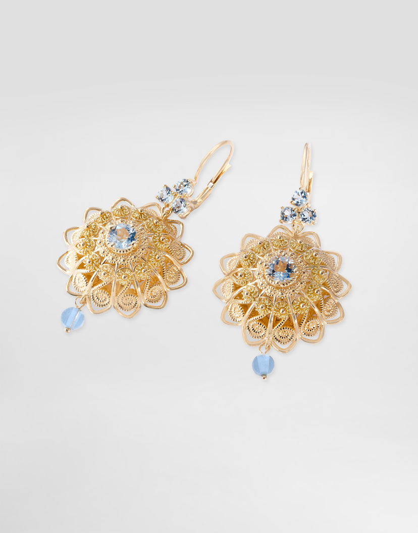 Náušnice Dolce & Gabbana Dolce & Gabbana Filigree Yellow Gold & Aquamarine Drop Earrings Žltá | WEJP1GWAQ01ZOO00
