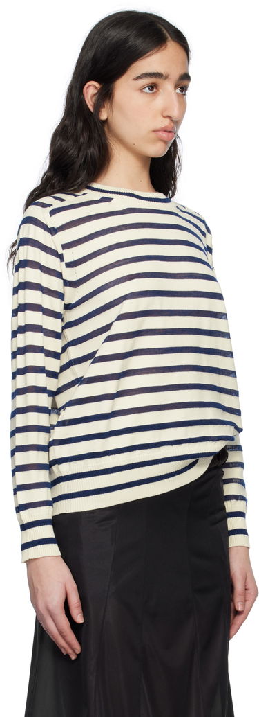 Sveter Comme des Garçons Comme Des Garçons Horizontal Stripe Cotton Sweater Biela | TO-N007-S25, 1