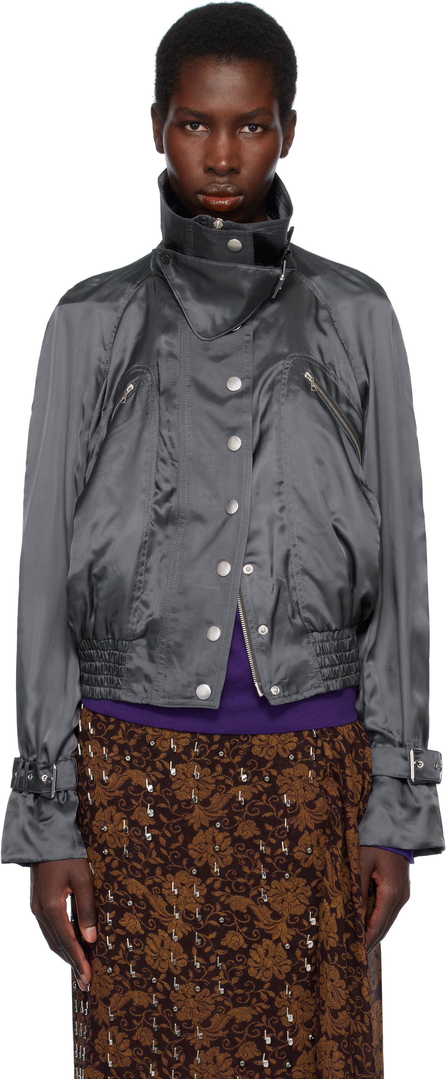 Bomber bunda Dries Van Noten Dries Van Noten Satin Bomber Jacket Šedá | 251-010506-1427, 0