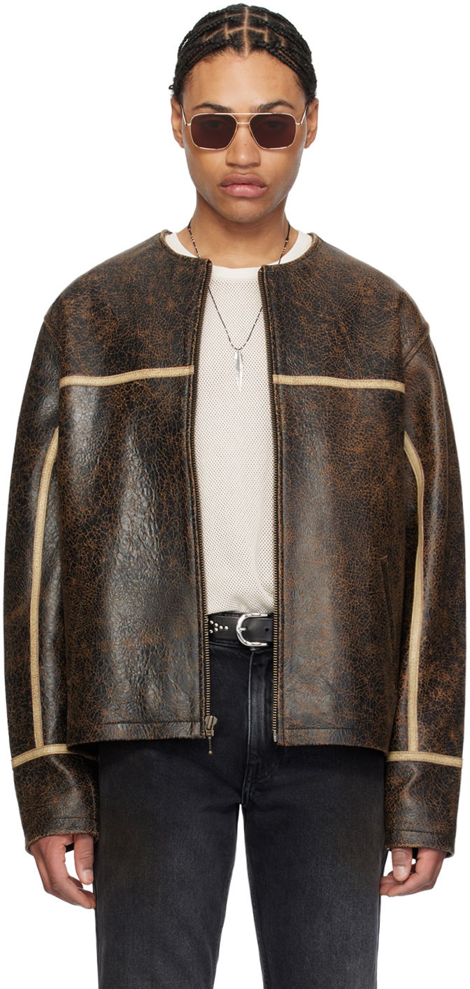 Bunda GUESS USA Brown Round Neck Leather Jacket Čierna | M4GN13L0R10A11A, 0