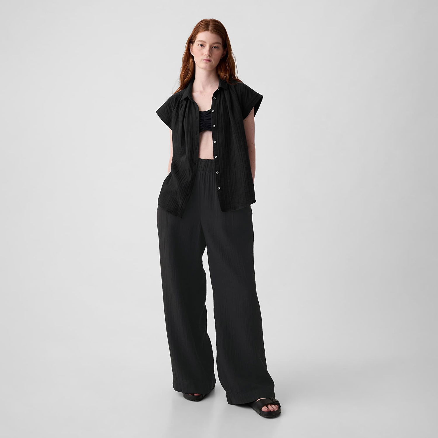 Nohavice GAP Gauze Wide Leg Pants Black Modrá | 855967-00, 0