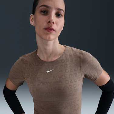 Tričko Nike Pro Dri-FIT Cropped Short-Sleeve Jacquard Top Hnedá | HJ2285-214, 0