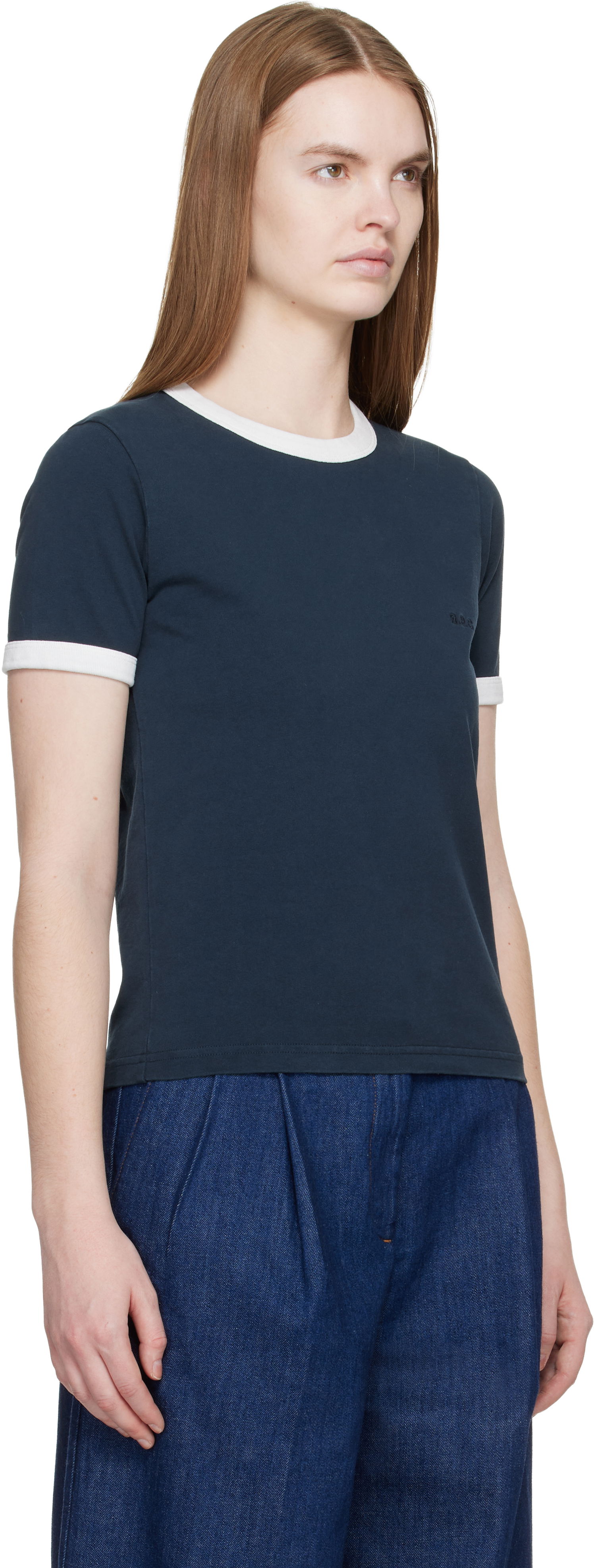 Tričko A.P.C. Crop Short-Sleeve Contrast T-shirt Navy | COHBQ-F26550, 1