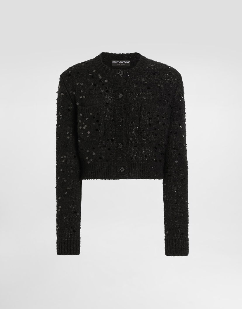 Sveter Dolce & Gabbana Dolce & Gabbana Cropped Sequin Cardigan Čierna | FXVC2ZJFMZXN0000