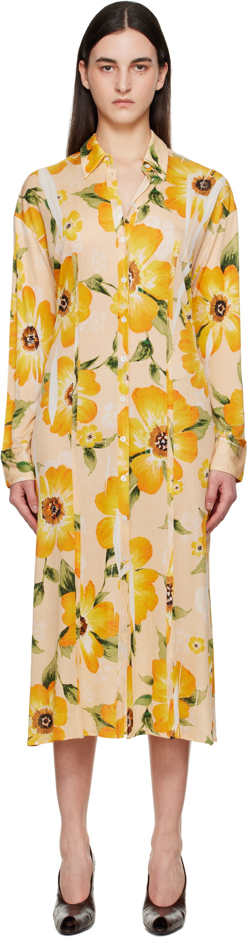 Šaty Acne Studios Acne Studios Button-Up Floral Print Midi Dress Žltá | A20803-