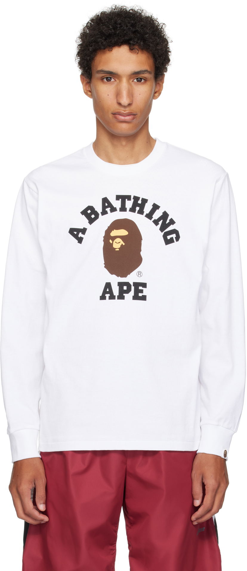 Tričko BAPE A Bathing Ape College Long Sleeve T-Shirt Biela | 001LTL301013M