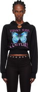 Versace Jeans Couture Butterfly Graphic Cropped Hoodie with Keyhole Detail