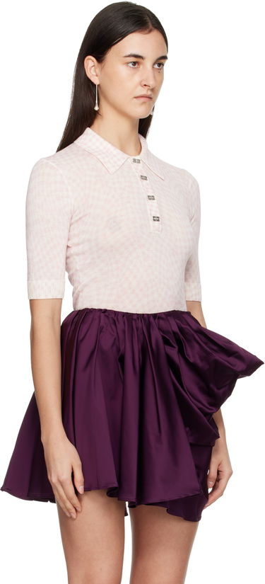Polo tričko GANNI Sheer Cotton Checkered Knit Polo with Embellished Buttons Ružová | K2491, 1