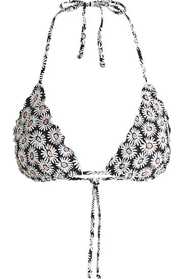 Podprsenka BOSS Daisy Print Halter Bikini Top with Ruffled Edge Čierna | 50540243, 0