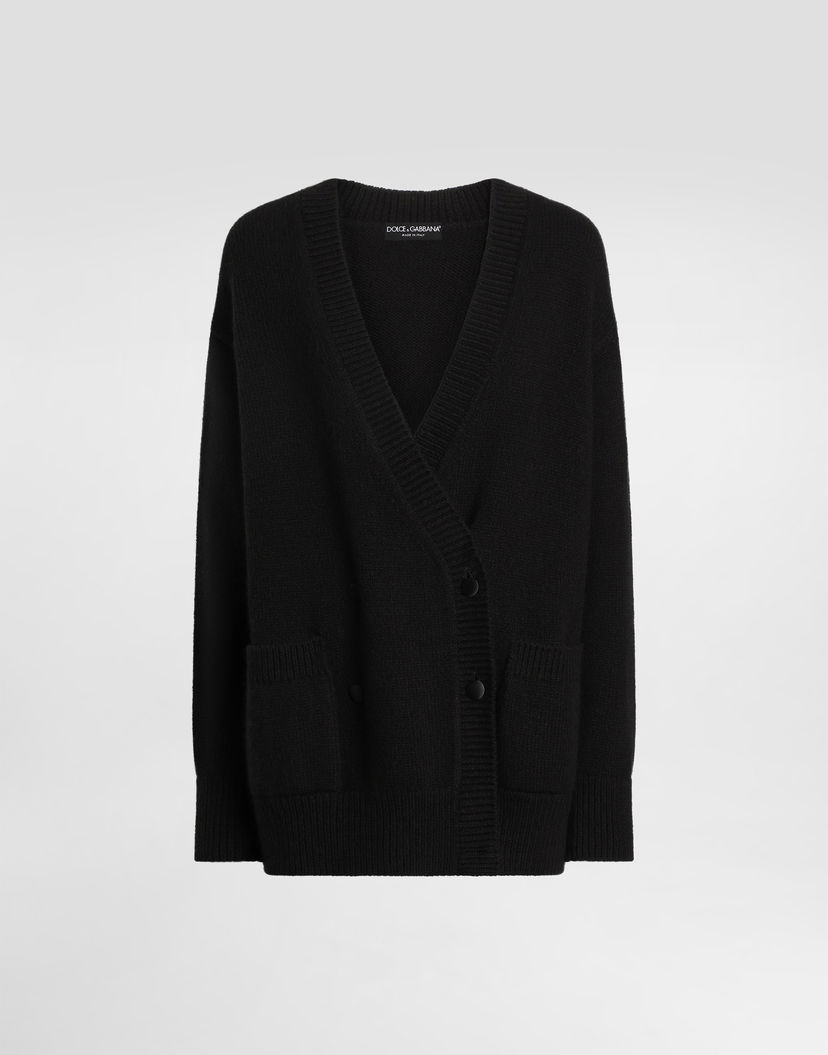 Sveter Dolce & Gabbana Cashmere Blend Double-breasted V-neck Cardigan with Pockets Čierna | FXVB1TJGMAWN0021