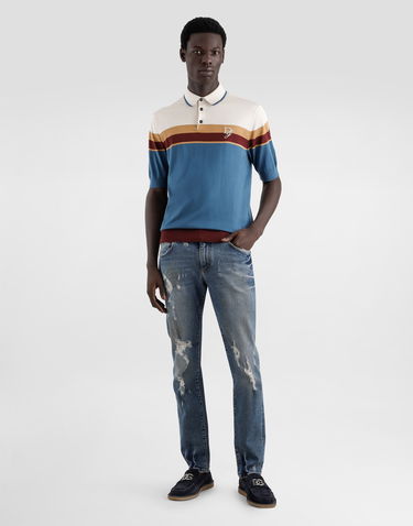 Džínsy Dolce & Gabbana Dolce & Gabbana Slim-Fit Distressed Stretch Cotton Jeans Modrá | GY07CDG8MV3S9001, 1