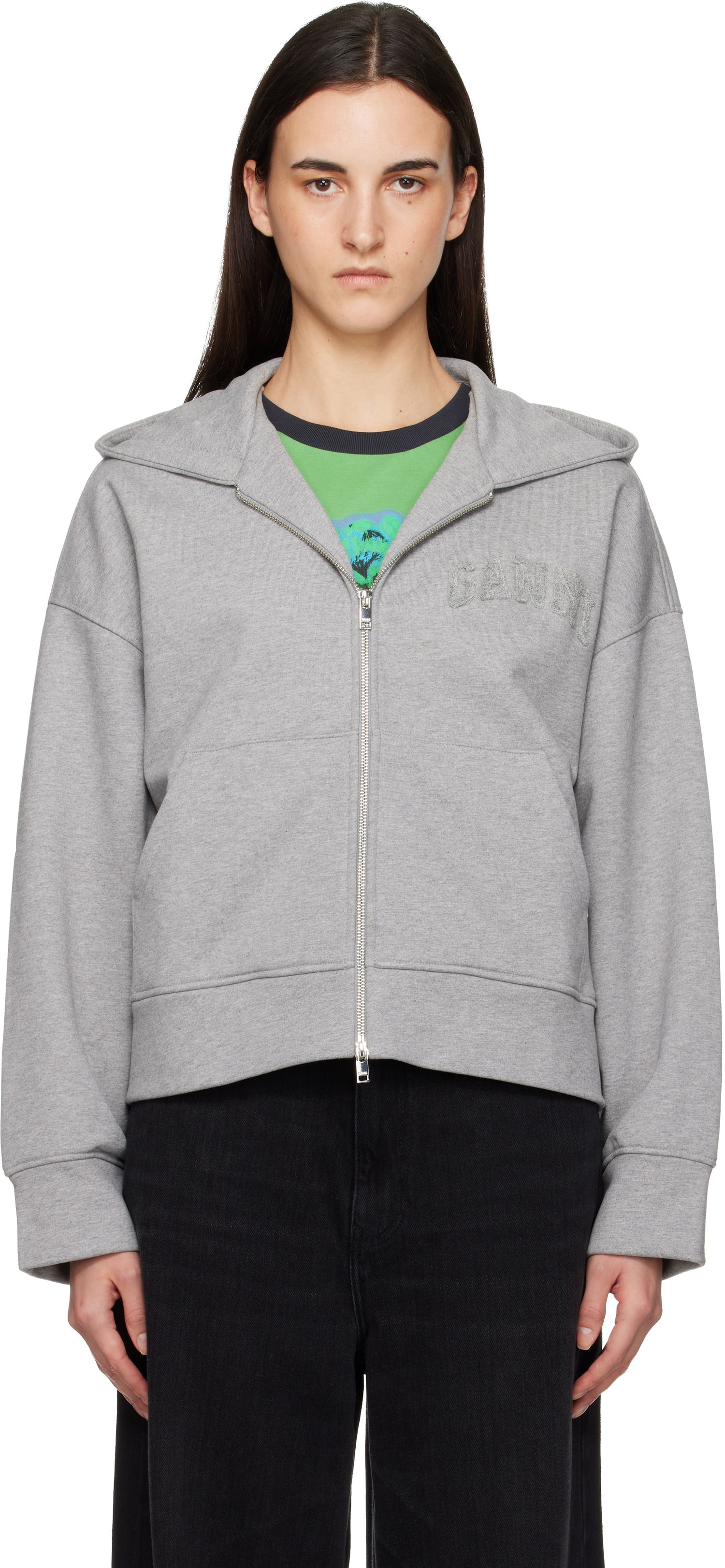 Mikina GANNI Two-way Zip Hoodie Šedá | T4328, 0