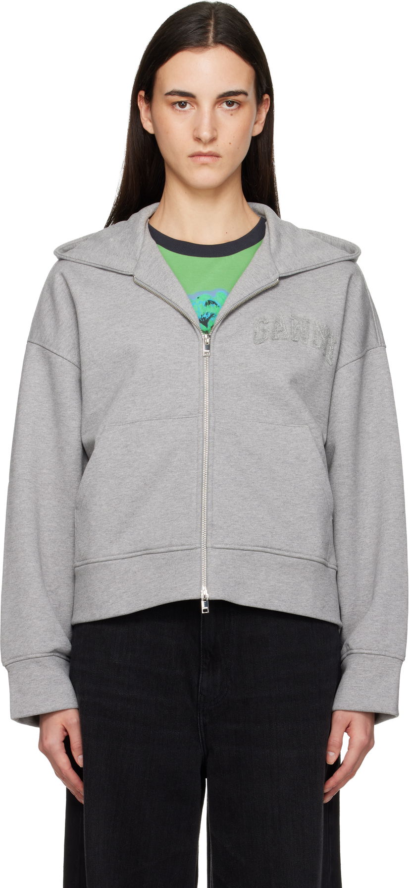 Mikina GANNI Two-way Zip Hoodie Šedá | T4328