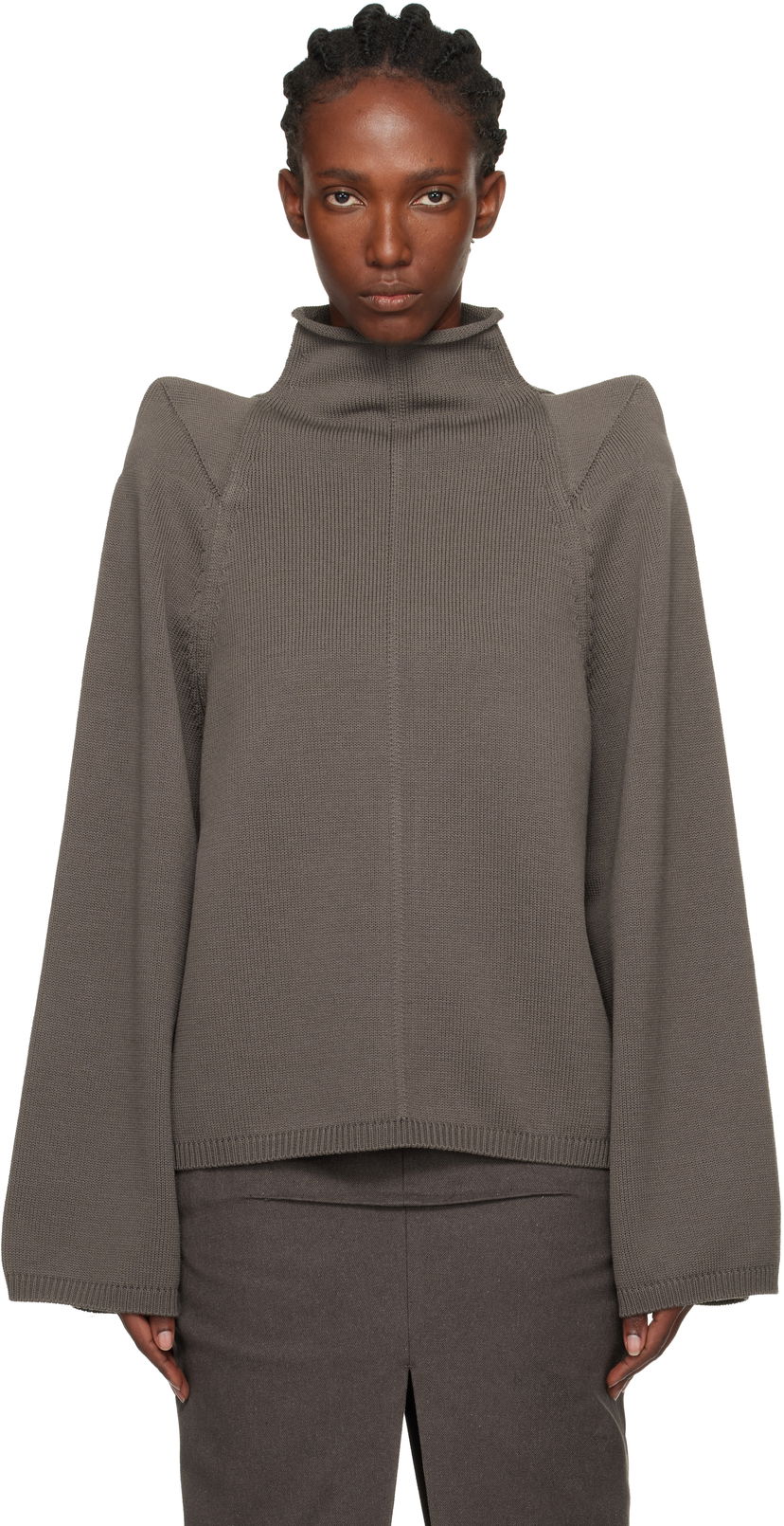 Sveter Rick Owens Concordians Con Ribbed Knit Structured Shoulder Turtleneck Šedá | RO02E4657 KWVLH