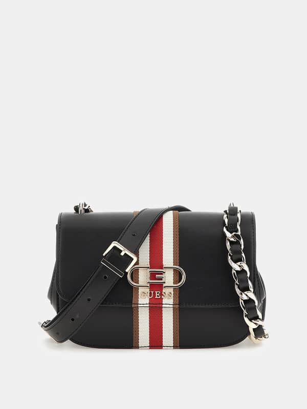 Kabelka GUESS Nelka Front-Stripe Mini Crossbody Čierna | HWVG9307200