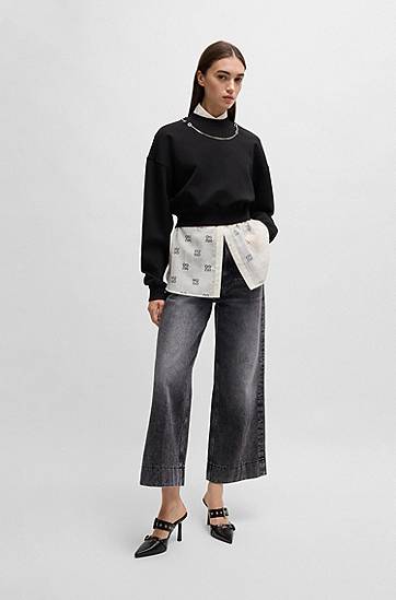 Džínsy BOSS Wide-Leg Rigid Denim Jeans Čierna | 50530309, 1