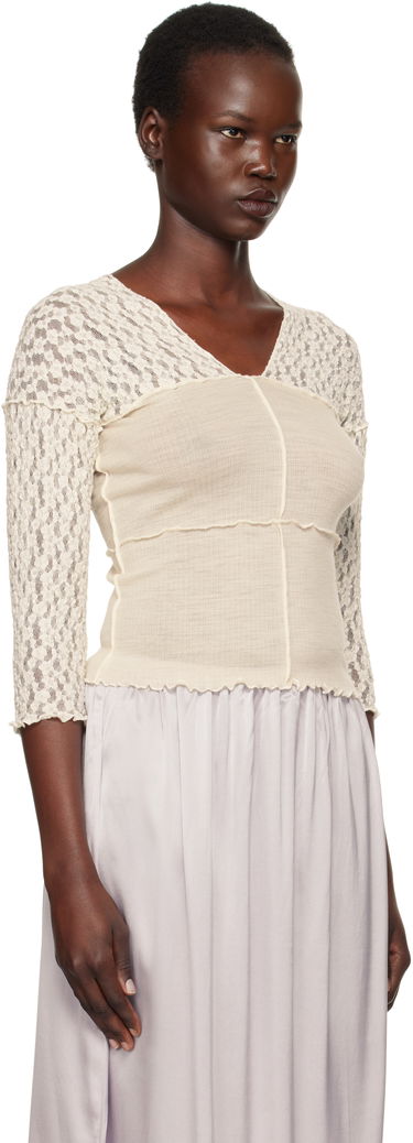 Crop Top Baserange Nehru Long Sleeve T-Shirt Biela | TONLS-LA-SP25, 1